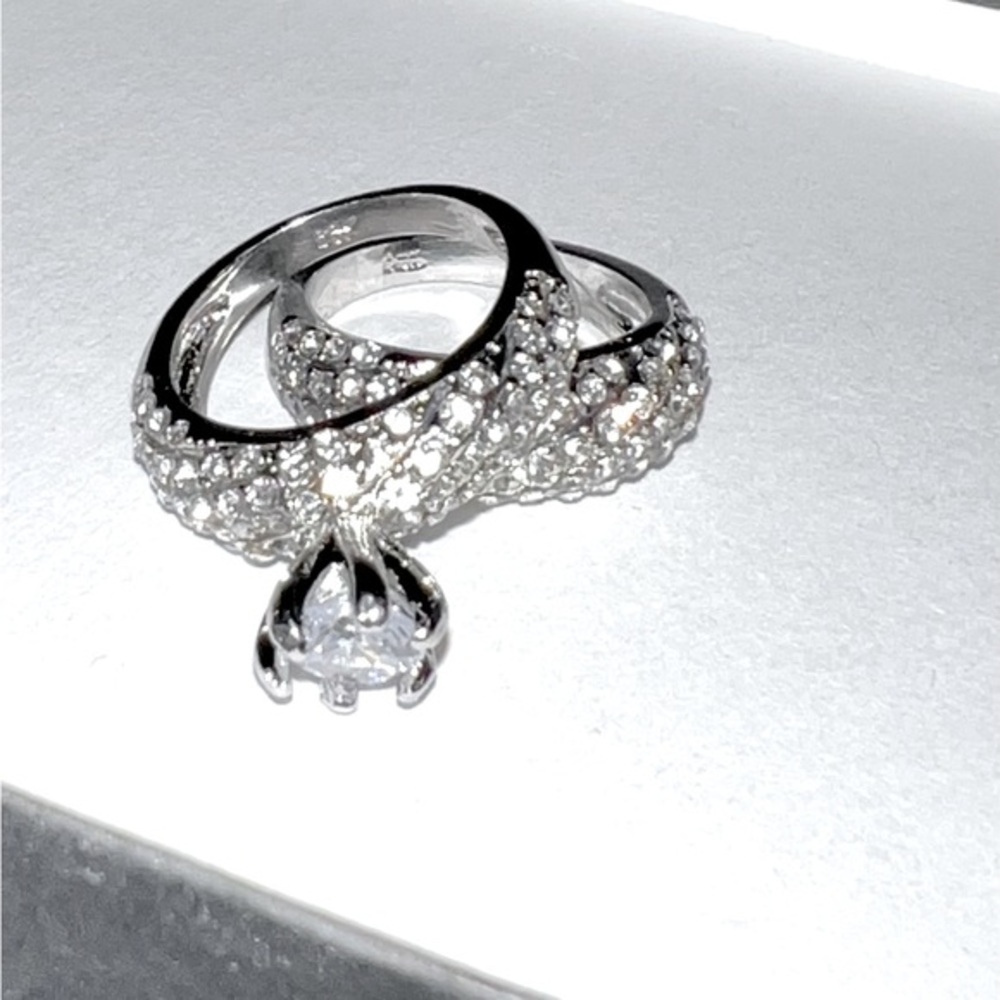 (◕‿◕) Wedding Set 2 pc 18kf  white gold diamond Ring 3 Ct tw Romantic vintage